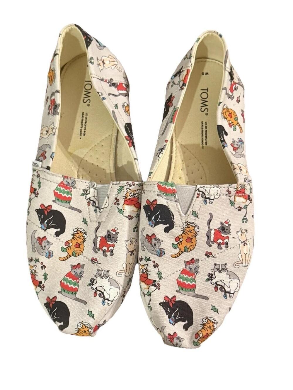 TOMS Women’s Belmont Holiday Cat Print Flats Shoes Size 9